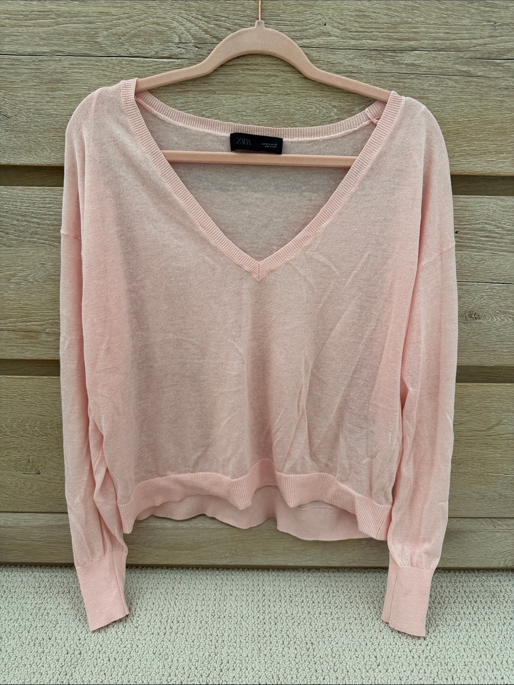 Zara Light Pink V-Neck Thin Knit Sweater